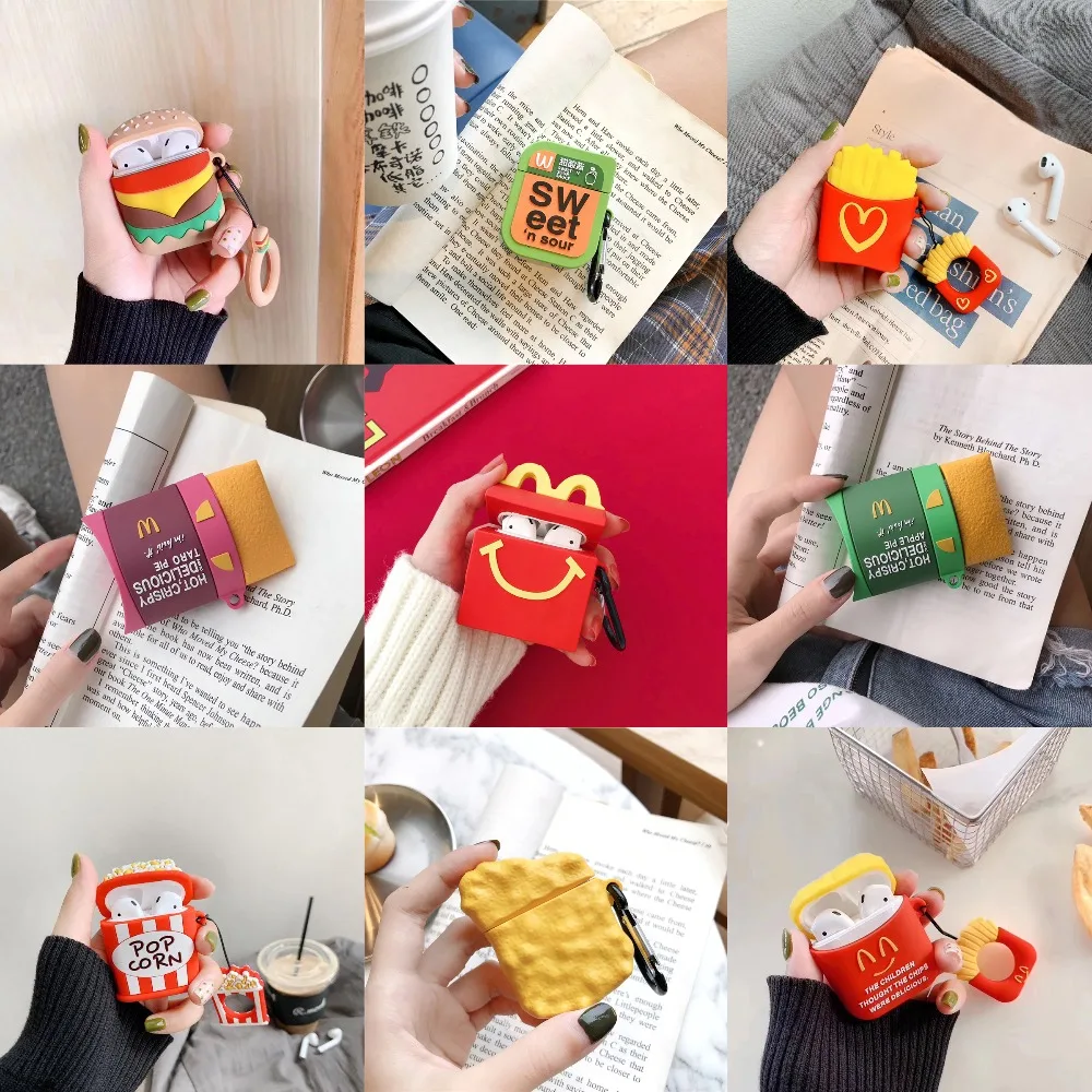

Food French Fries Hamburg Chicken Nuggets Family Bucket Cookies Case for AirPods 1 2 Box Soft Silicon Earphone Protect Cover
