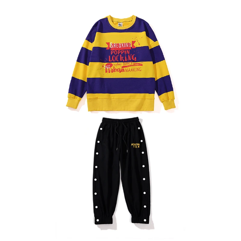 

Hip Hop Dance Costume Striped Sweatshirt Sport Casual Pants For Kids Loose Jazz Wear Ballroom Hip Hop Practice Clothing