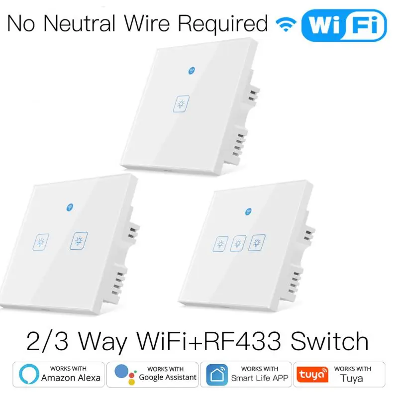 

WIFI Smart Touch Switch Supports APP Smart Life Remote Control 1\2\3gang Single Fire Wire Control Light Switch With Alexa Google