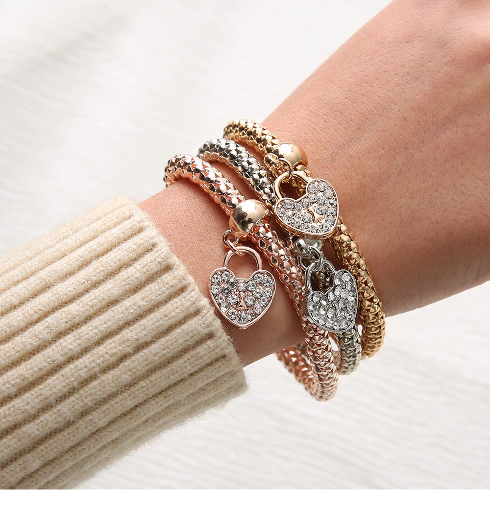 3 шт./компл. браслеты с подвесками в виде сердца кристаллами совы и для женщин