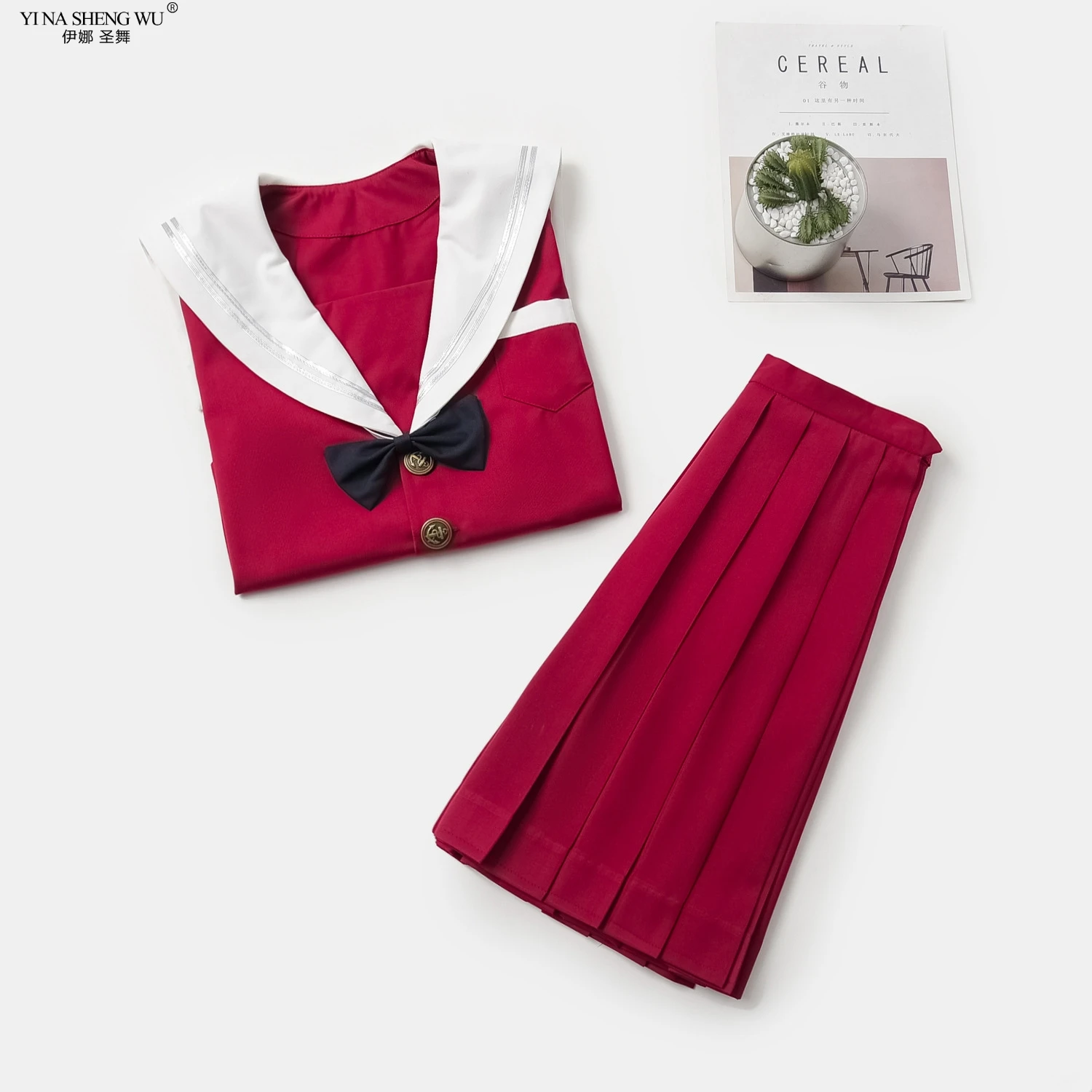 

Red Japanese School Uniform Pleated Skirt JK Uniform Class Girls Sailor Suit College Wind Female Students Anime Cosplay Uniforms