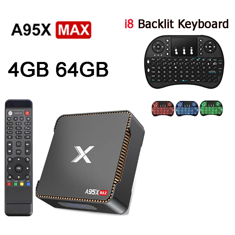 4GB 64GB i8 Backlit A95X MAX Android tv Box Amlogic S905 X2 четырехъядерный Cortex A53 2,4G& 5G Wifi BT HDD HDMI2.1 USB3.0 Android 8,1 1000M ТВ-приставка - Цвет: 4GB 64GB i8 Backlit