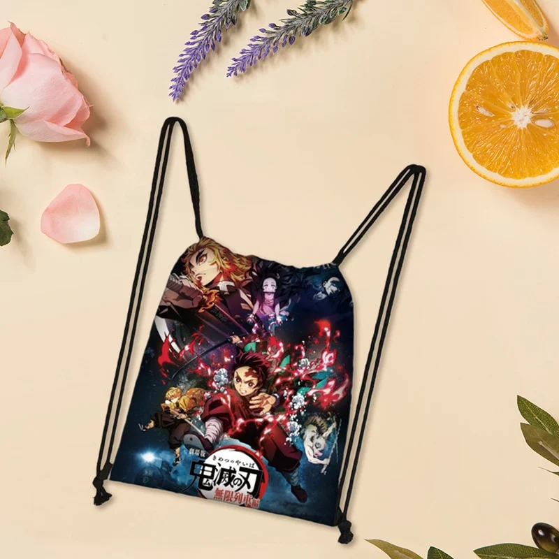 

Demon Slayer Game Anime 3D Peripheral Drawstring Pocket Polyester Travel Outdoor Shopping Bag Large Capacity Portable Backpack