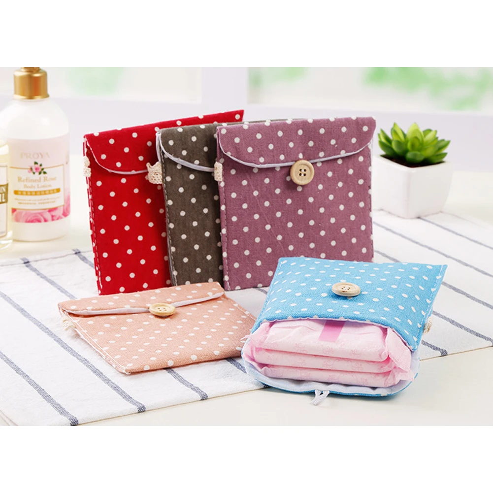 

Sanitary Napkin Storage Bag Button Outdoor Traveling Portable Bag Fabric Cute Cotton Organizers Household Girl Supplies