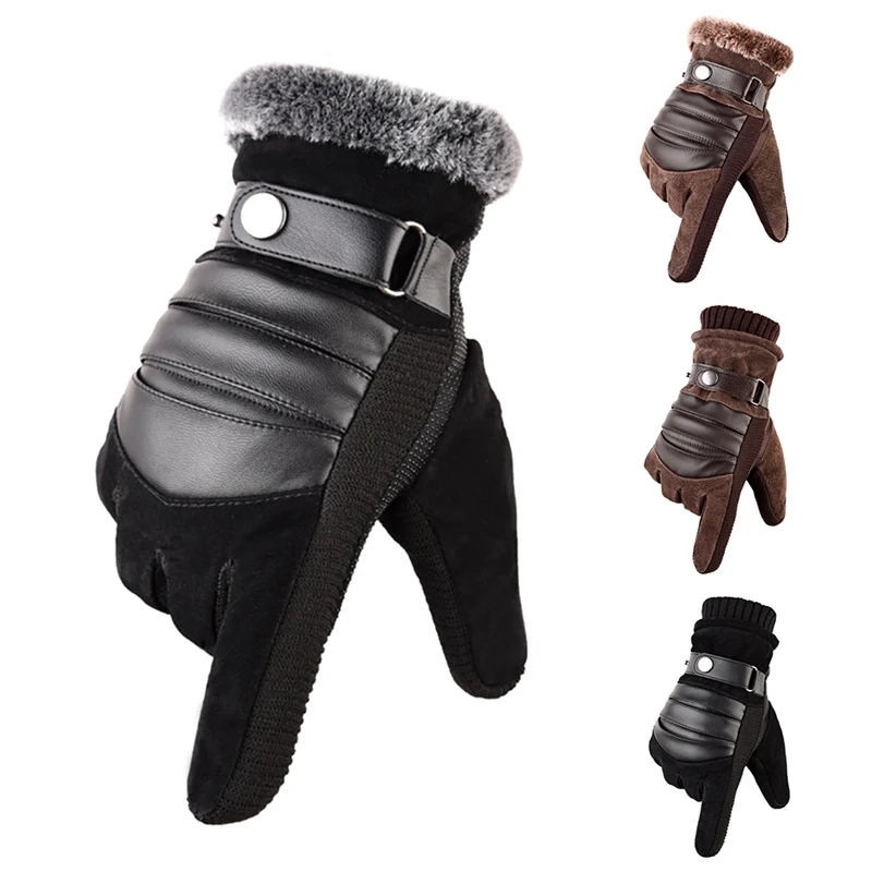 

Men Winter Leather Gloves Anti Slip Warm Thermal Plush Velvet Touch Screen Gloves Cycling Motorcycle Driving Skiing Gloves
