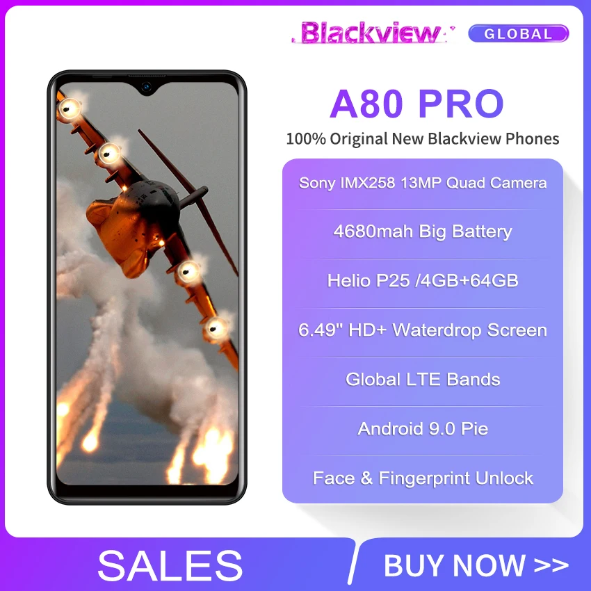 Blackview A80 Pro 6,49 ''4 GB 64GB Android 9,0 4G смартфон Helio P25 Quad Cameras глобальная версия 4680mAh мобильный телефон