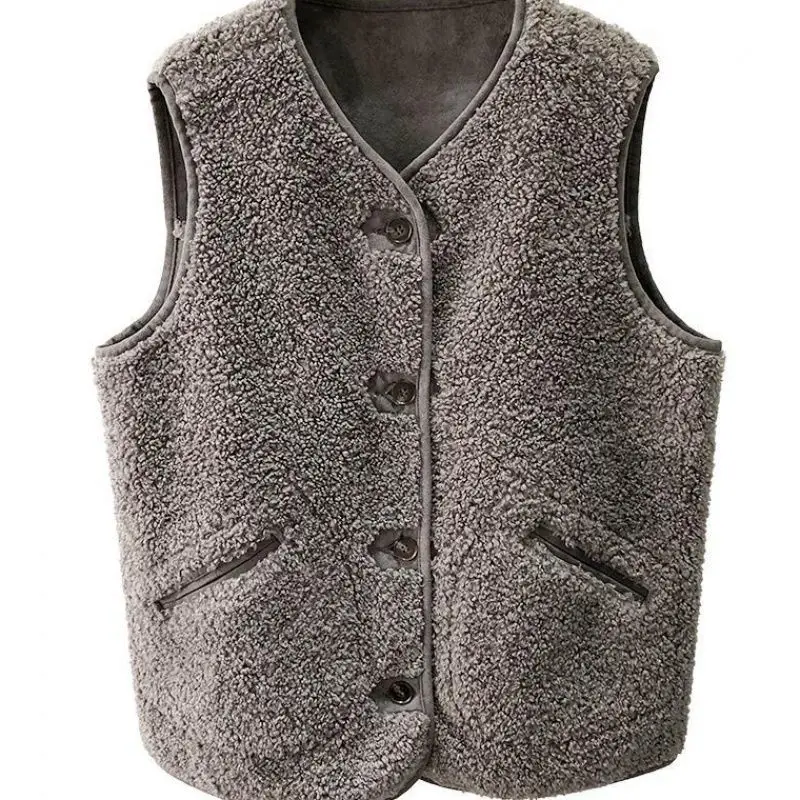 

2020 autumn and winter new leather and fur one vest outer wear loose sleeveless vest lambskin coat women's