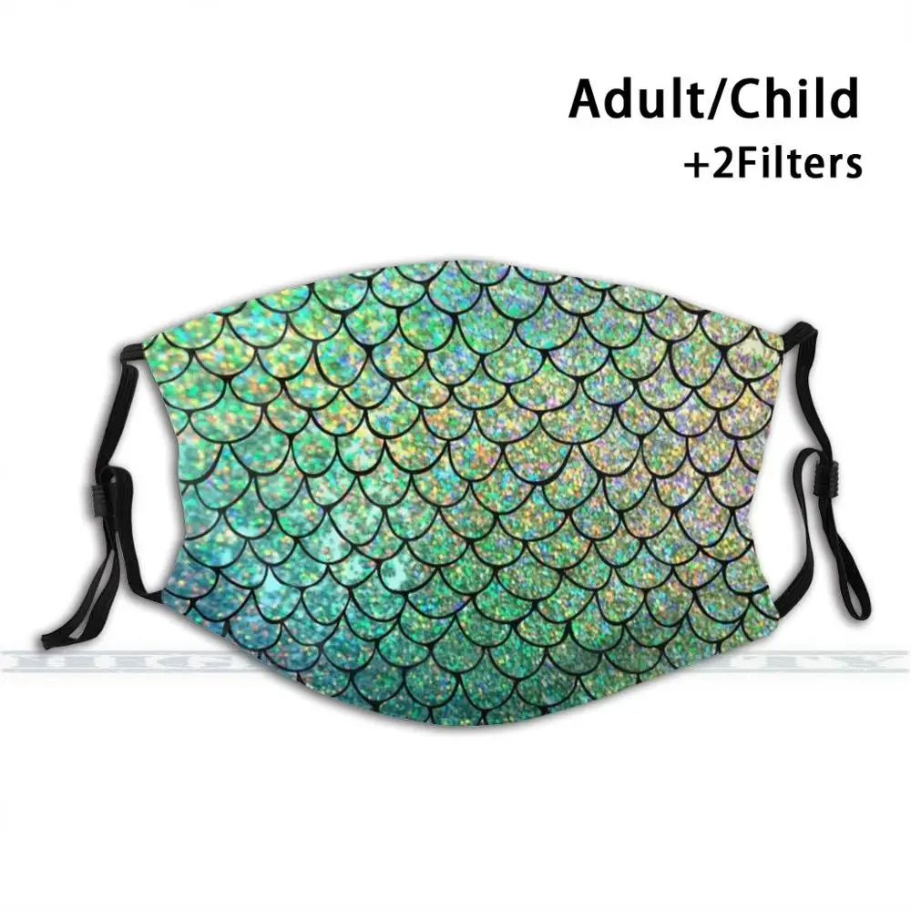 

Colorful Glitter Mermaid Scales Custom Design For Adult Kids Anti Dust Filter Diy Cute Print Washable Mask Mermaid