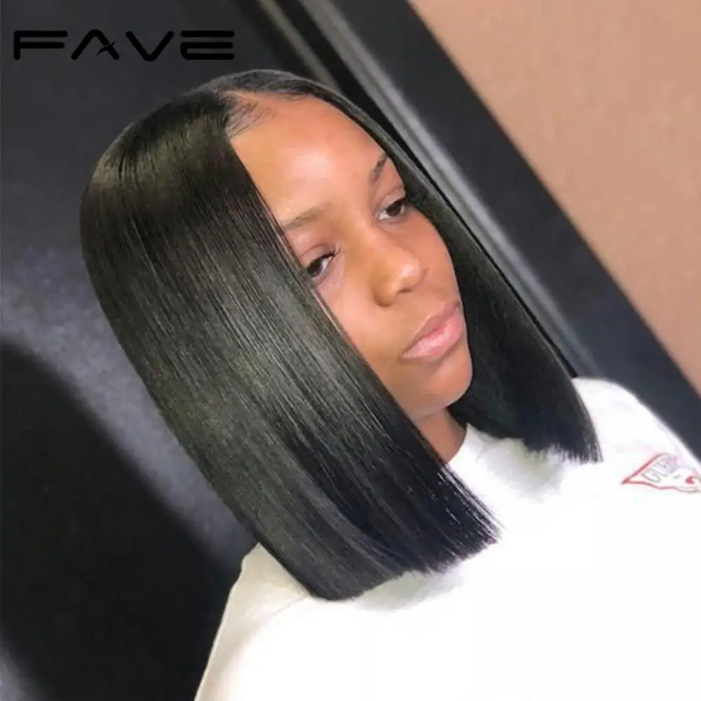 Парики FAVE из человеческих волос на сетке спереди натуральные черные короткие