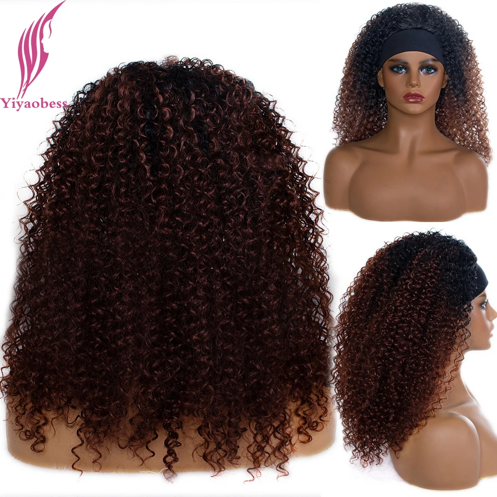 Yiyaobess Auburn Black Long Curly Headband Wig Women Synthetic Hair Cosplay Natural African American Wigs Perruque Bandeau Femme | Шиньоны и