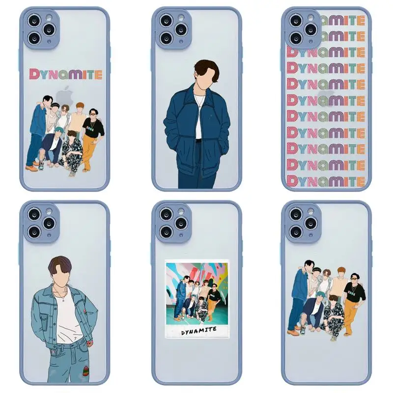 

Fashion Kpop Korean DYNAMITE Phone Case For iphone 12 11Pro Max Mini XS 8 7 Plus X SE 2020 XR Matte Transparent Light gray Cover