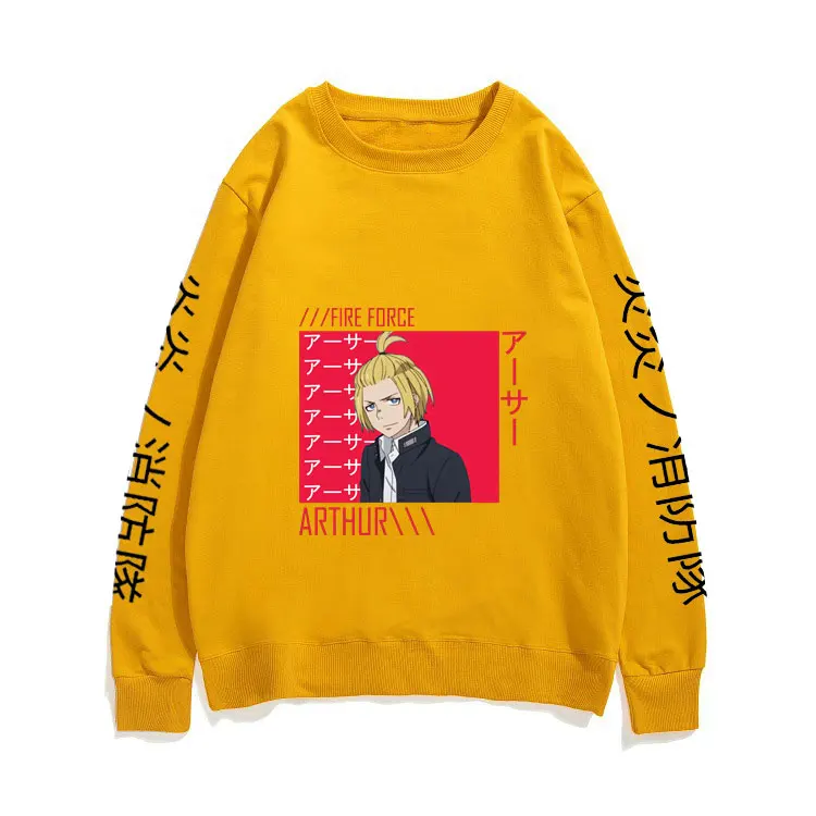 

New Men Streetwear Women Loose Clothes Anime Fire Force Sweatshirt Funny Arthur Boyle Pullover Manga Fire Brigade of Flames Tops