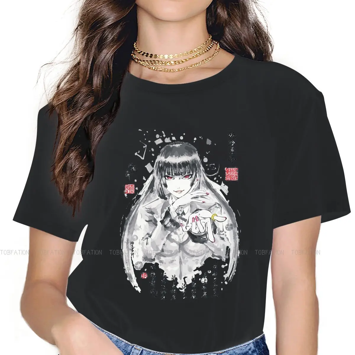 

Женская футболка Smile, футболка Kakegurui Jabami Yumeko с мультяшным принтом, милые топы с круглым вырезом, базовая футболка большого размера 4XL