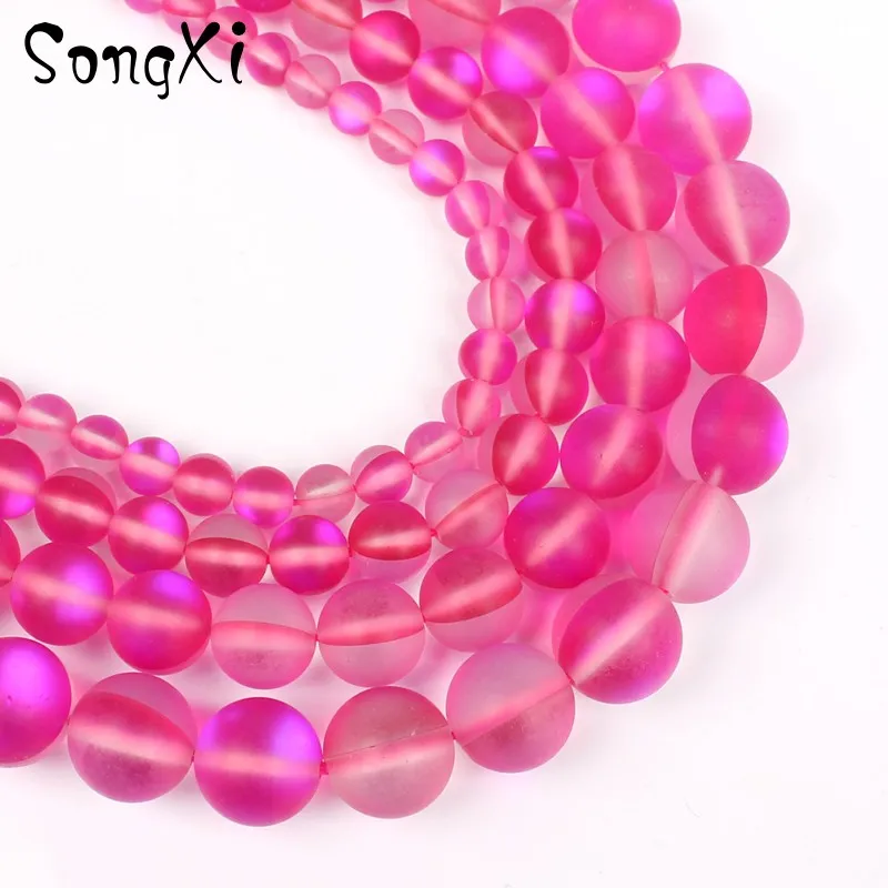 6mm-12mm Natural Dull Polish Matte Rose Red Flash Crystal Smooth Glitter Round Beads Diy Bracelet for Jewelry Making 15 Inches | Украшения