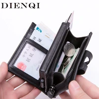 dienqi rfid card holder smart wallets mens leather trifold wallet black vintage short male purses with coin pocket walet vallet
