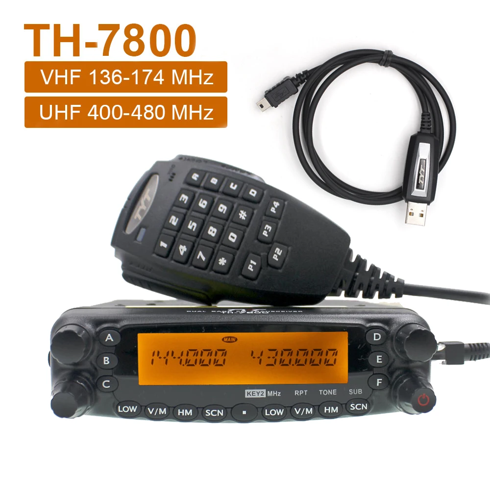 TYT TH-7800 Walkie Talkie 50 Вт Двухдиапазонная 136-174& 400-480 МГц Мобильная радиостанция любительский радиоприемник fm-приемопередатчик - Цвет: TH-7800-USB