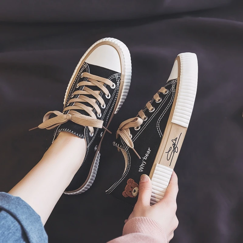 

Women's Vulcanized Shoes 2021 New Women Canvas Shoes Summer Ladies Lace-up Casual Sneakers Cute Girl Student Flats Shoes