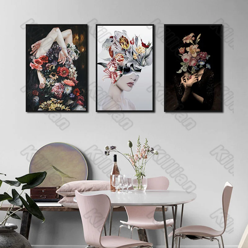

Nostalgia Style Flower Plant Girl Frameles Poster Home Residential Bedroom Decoration Living Room Canvas Painting Print Fresco