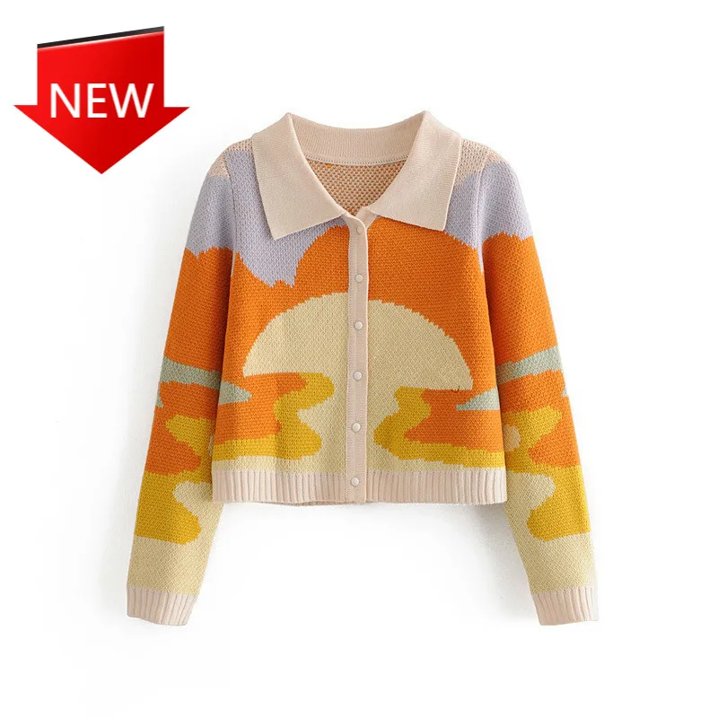 

Женский трикотажный кардиган с длинным рукавом, с принтом