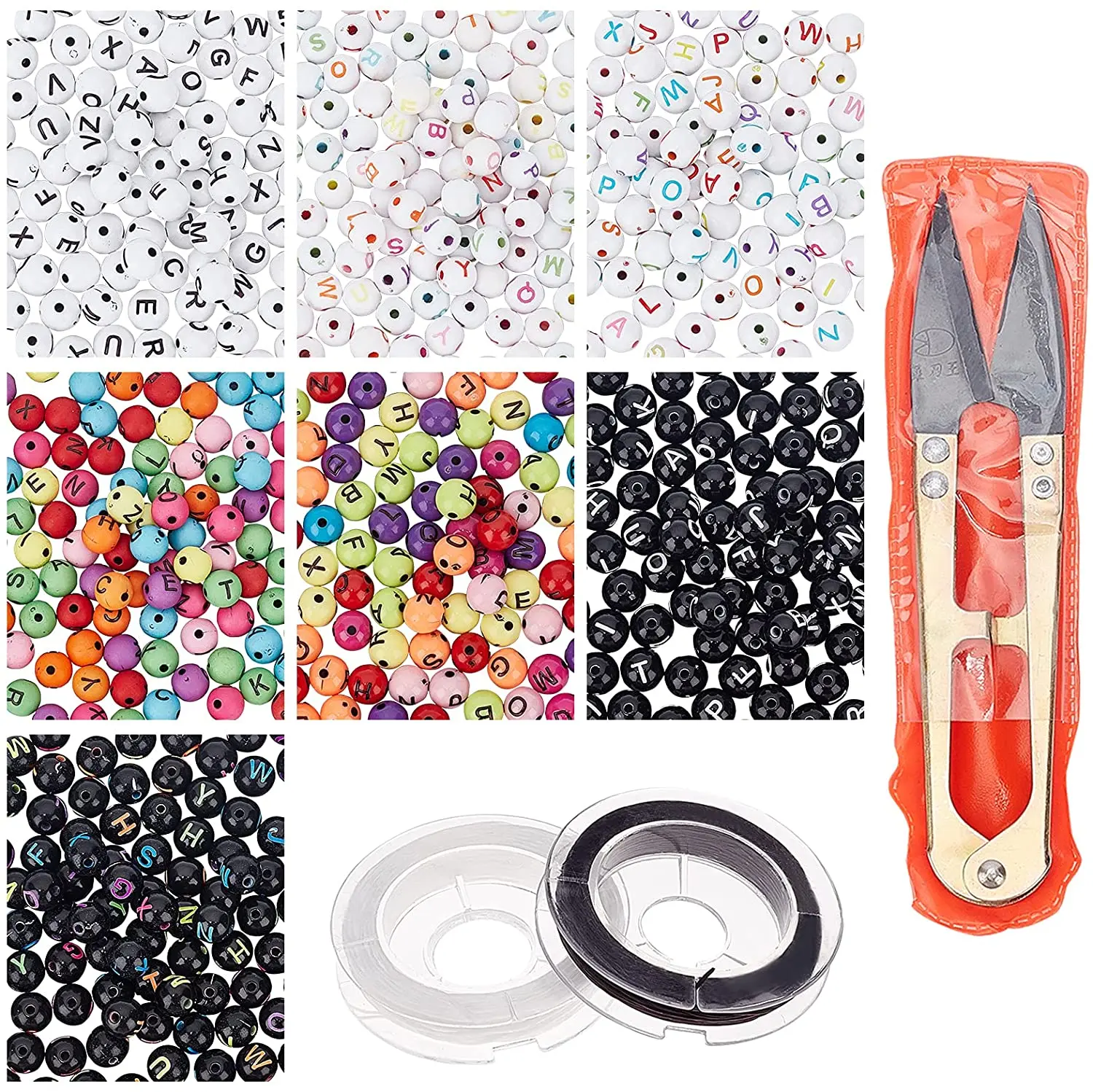 

Акриловые бусины в виде букв, 210 шт., 7 видов, искусственные бусины в 2 рулонах эластичной хрустальной веревки, изготовление ювелирных изделий...