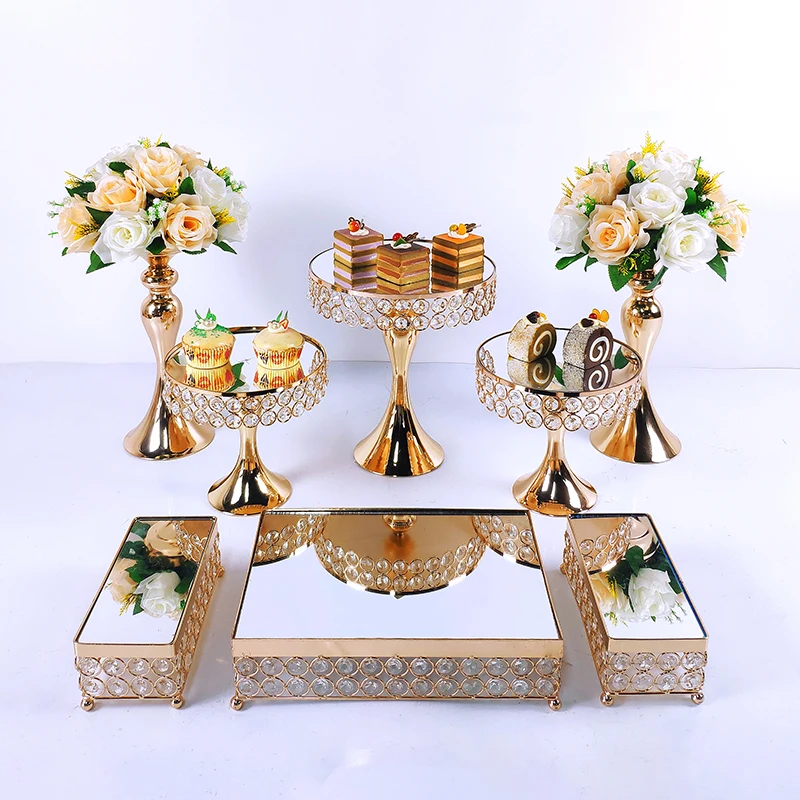 Wholesale8pcs Crystal Metal Cake Stand Set  Cupcake Decorations Dessert Pedestal Wedding Party Display Tray