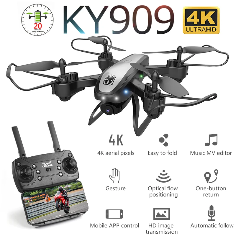 KY909 складной Профессиональный Дрон с камерой 4K HD WiFi FPV видео Live широкоугольный