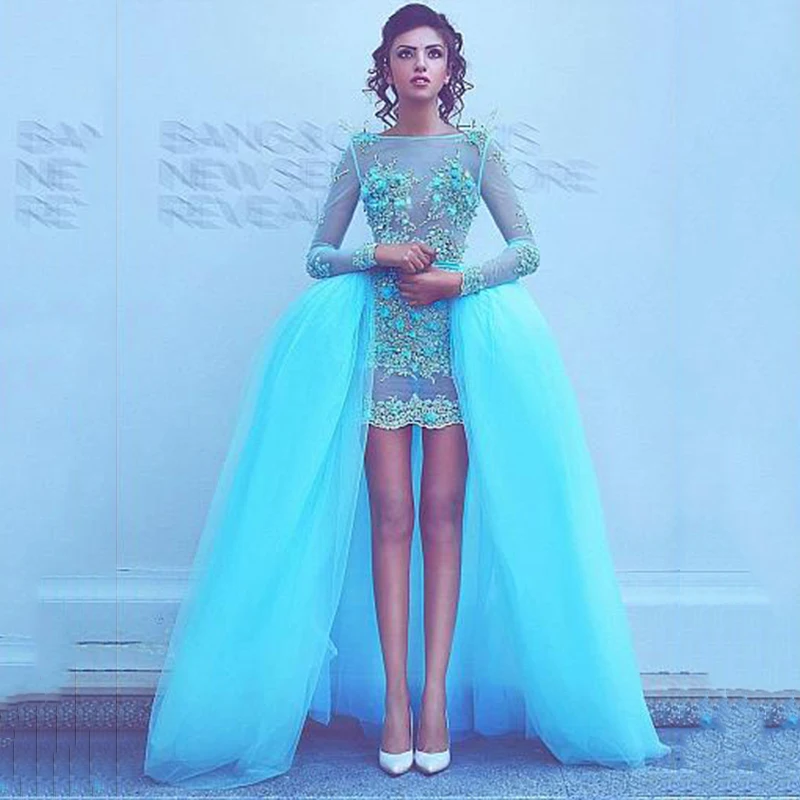 New Prom Dresses 2020 Lace Appliques Detachable Trail Formal Gowns Custom Made Evening Gown vestidos de fiesta de noche