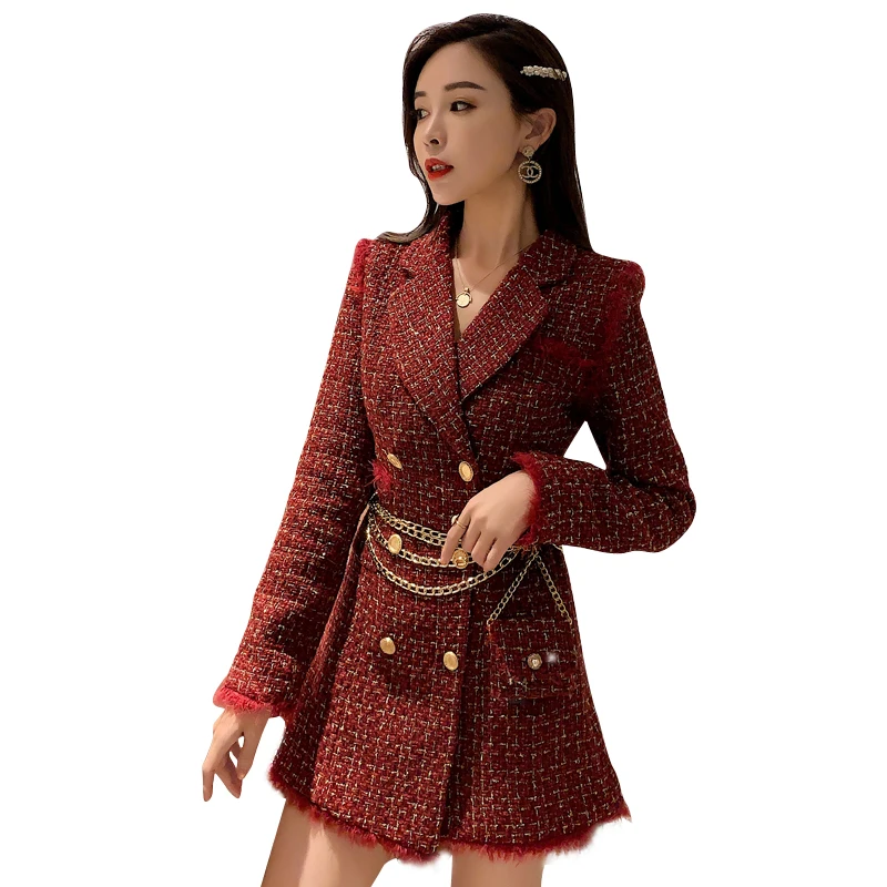 

2020 New Style Elegant Graceful Suit Mid-length Plaid Woolen Coat Overcoat Women's Autumn And Winter coat women