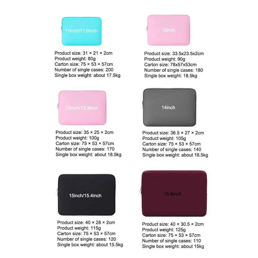 

Laptop Sleeve Soft Zipper Pouch 12 13 14 15 15.6 inch Bag Case Cover for MacBook Air Pro Ultrabook Notebook Tablet
