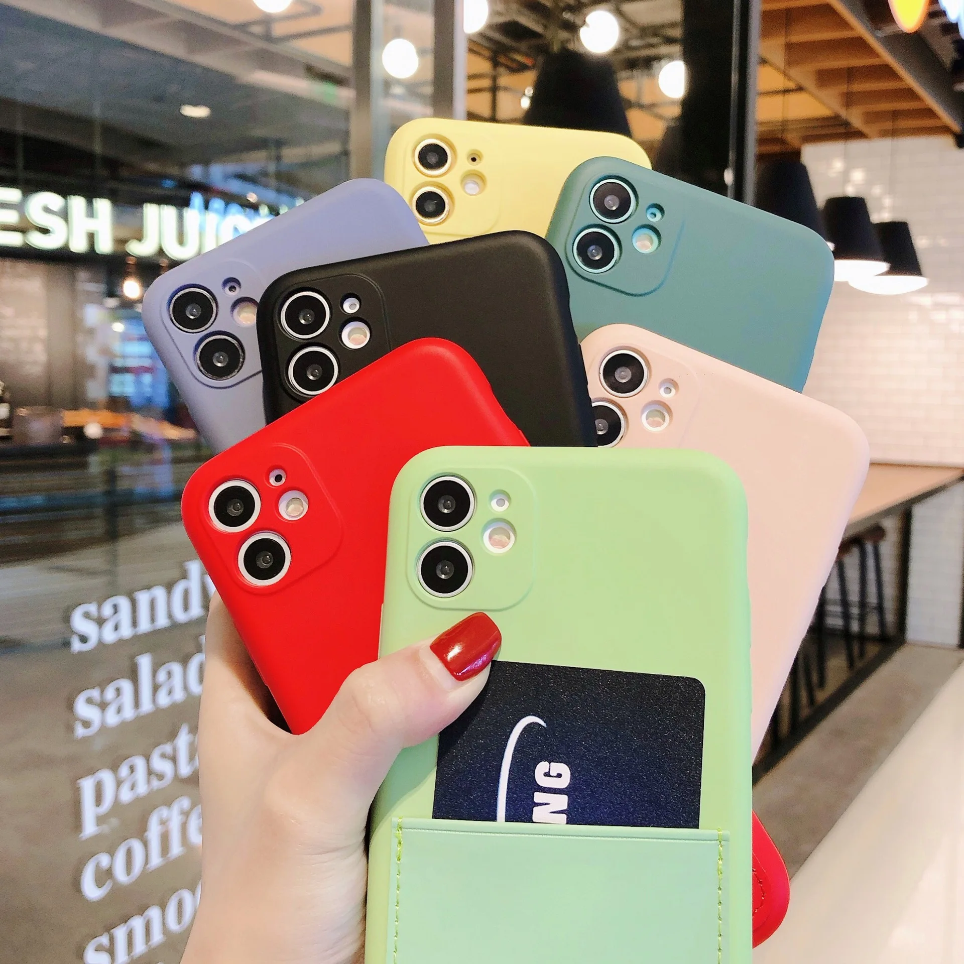 

Luxury Silicone Liquid Officia Case For Apple iPhone 12 11 Pro Max mini SE 2020 XR X XS Max 7 8 Plus Card Strap Case Cover