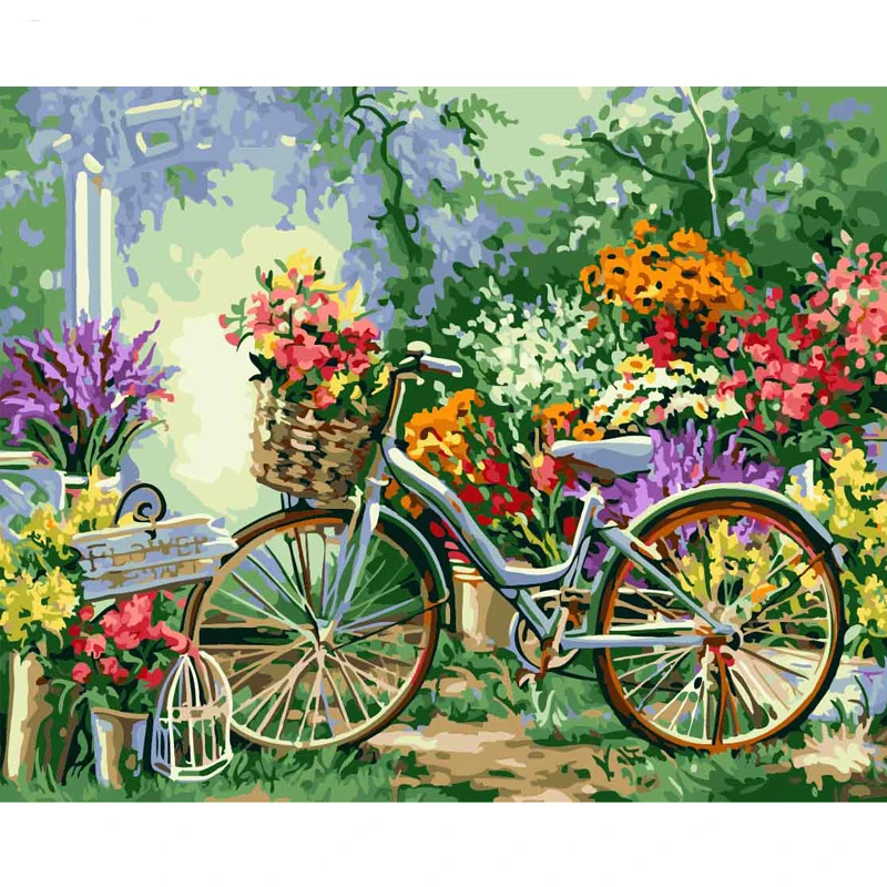 

bicycle Oil Picture By Number 40x50 Frame On Canvas Acrylic Paint Handmade Color Drawing Painting By Number Home Decoration Art