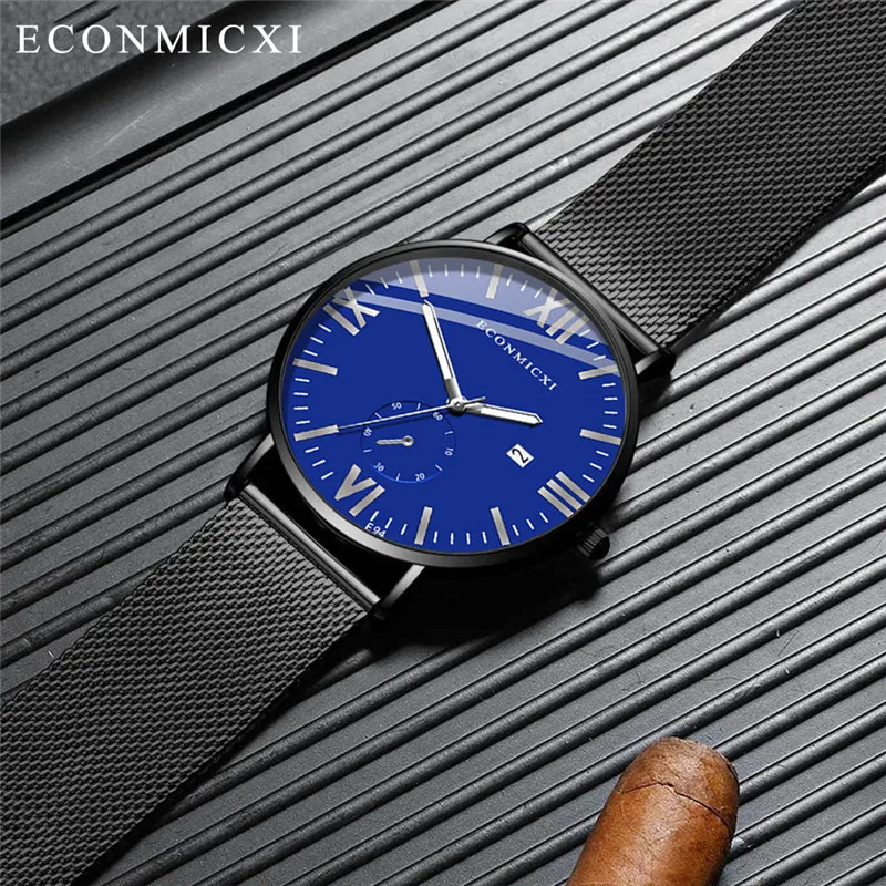 Простые мужские часы Роскошные сплав ремешок римская цифра календарь деловые