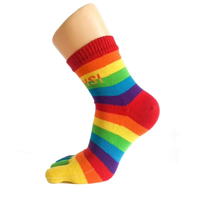 Short Rainbow socks WPLOIKJD осень зима милый смешной пять пальцев дождь, цветной, в полоску с принтом носком женские носки до голени хлопок Harajuku корейский женский - Цвет: Short Rainbow socks