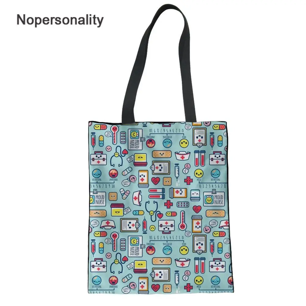 

Nopersonality Funny Cartoon Dentistry Print Woman Cotton Shopping Bags Large Teen Girls Cloth Eco Bags Casual Students Bag