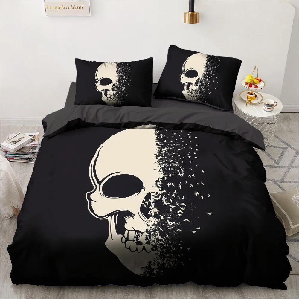 

3D Skull Bedding Set Custom Design Modern Duvet Cover Sets Black Bed Pillow Covers 200*230cm Full Twin Queen Double Size