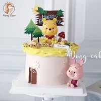 cute cartoon pink pig tiger and yellow bear happy birthday cake topper decoration for party supplies boy girl baking love gifts