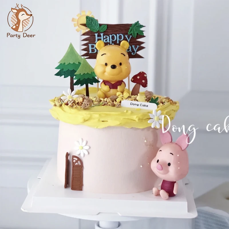 Cute Cartoon pink pig tiger and yellow bear Happy Birthday Cake Topper Decoration for Party Supplies Boy Girl Baking Love Gifts |