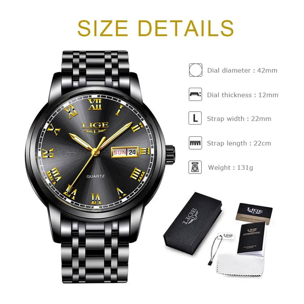 Часы наручные LIGE мужские деловые модные брендовые роскошные простые