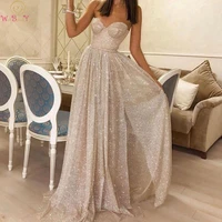 ivory split a line prom dresses sweetheart neck 2020 shiny sequined robe de soiree formal party evening gowns vestido de gala
