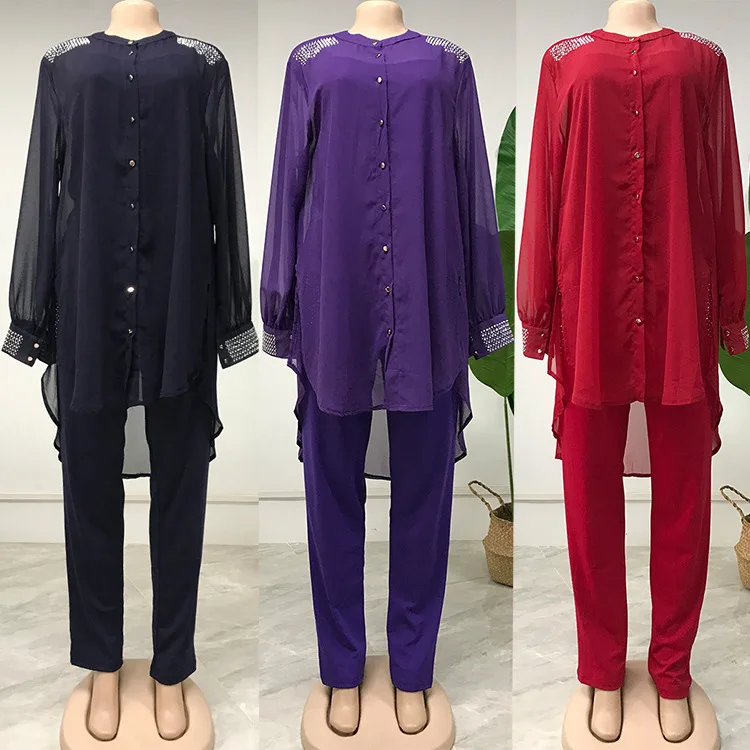 

Осень 2021, Новые африканские женские комплекты из двух предметов с длинным рукавом, топ и длинные брюки, африканская одежда для женщин