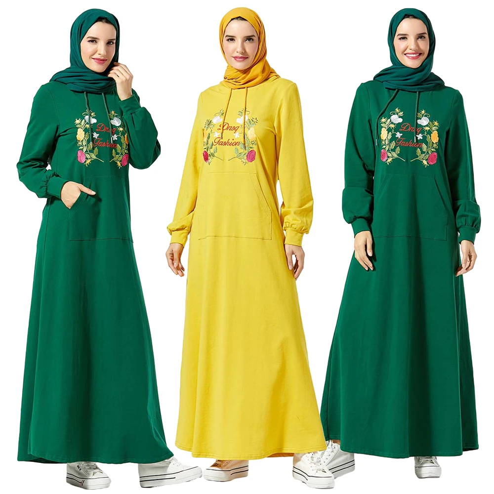 Дубай мусульманская абайя для женщин длинный рукав с капюшоном Макси Платье