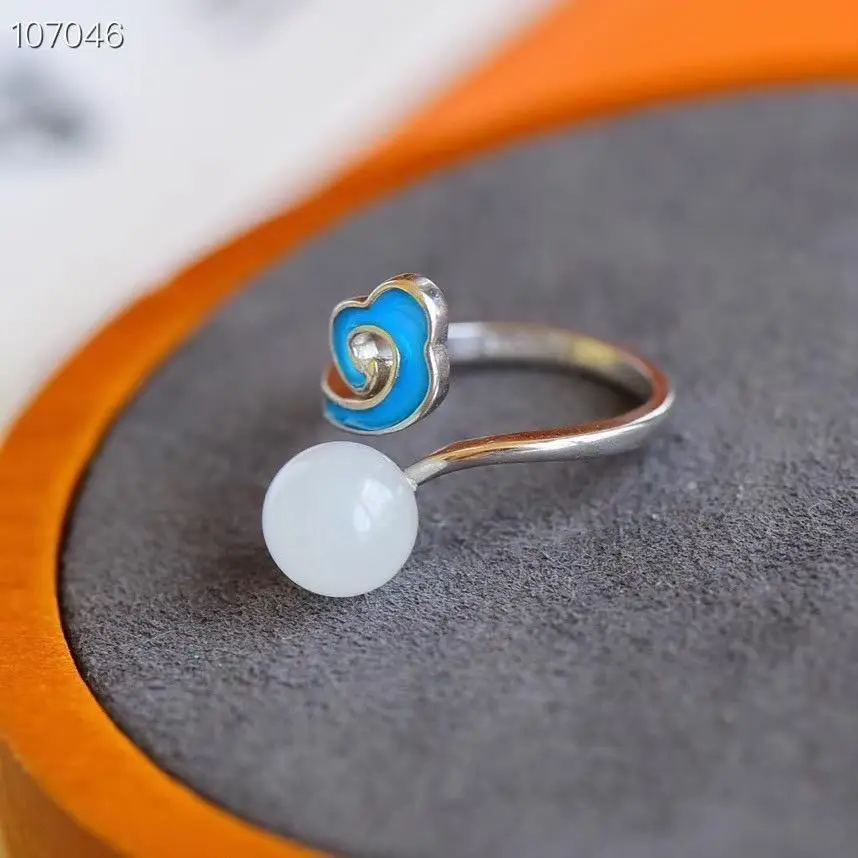 

S925 Sterling Silver Lucky Cloud Hollow Ring Cloud Open Ring Handmade Silver Jewelry Ethnic Style Adjustable Enamel Ring for Wom