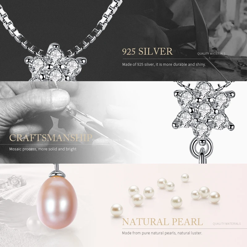 DOTEFFIL New Arrivals Necklace Natural Freshwater Pearl Pentagonal Pendant 925 Solid Silver Jewelry Women Gift | Украшения и
