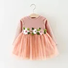 Платье для маленьких девочек кружевное платье с длинными рукавами и вышитыми цветами для девочек праздничные фатиновые платья принцессы для дня рождения Одежда для маленьких девочек