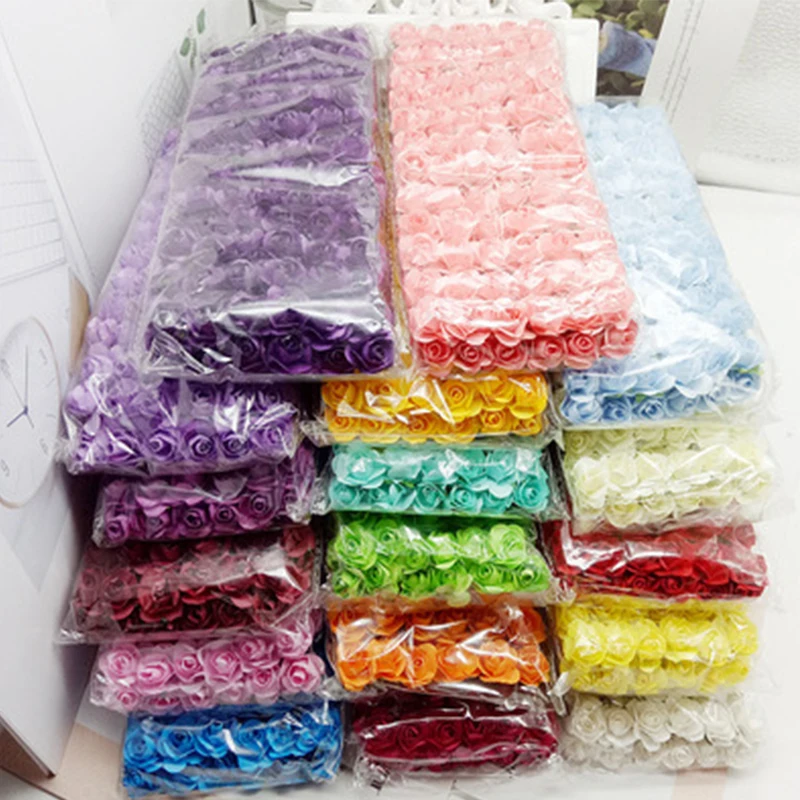 

144PCS/lot 1.5cm Mini Paper Rose Artificial Flowers Hands For Wedding Decoration Scrapbooking Small Fake Flower Bouquet