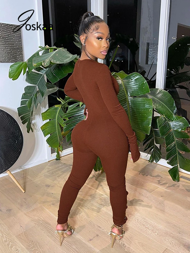 

Joskaa Tie Up Sexy Night Club Outfits for Women Jumpsuits 2021 Autumn Long Sleeve Hollow Out Skinny Romper Y2k One Piece Clothes
