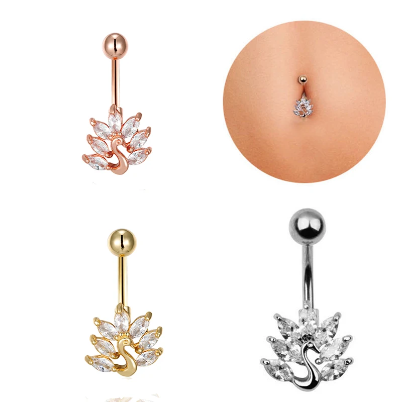 

ARVIN 1PC Stainless Steel Belly Button Rings Zircon Inlaid Animal Pattern Dangle Navel Piercing Fashion Body Piercing Jewelry