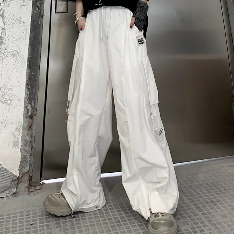 Брюки карго с большими карманами женские свободные штаны завышенной талией