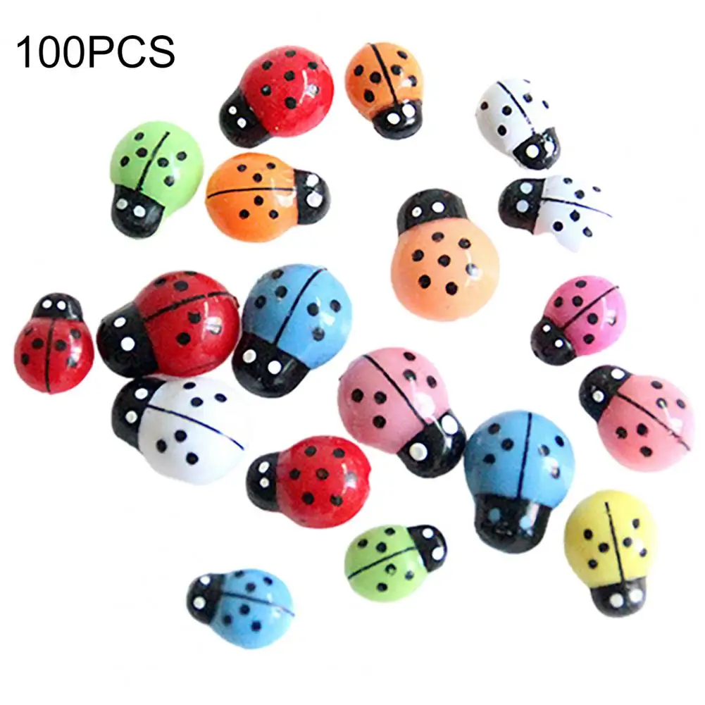 

100Pcs Ladybugs Smooth Charming Colorful 3D Ladybugs Ornaments