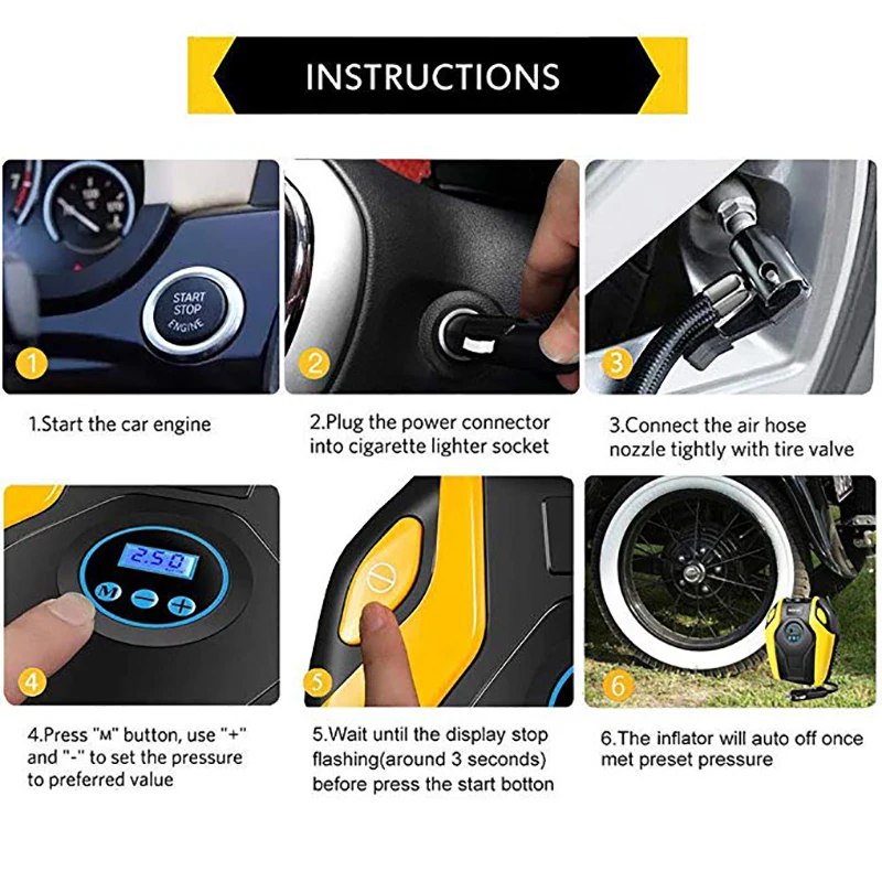 Precio Inflador De Neumáticos Eléctrico Para Coche, Bomba De Compresor De Aire Portátil, 12V, Cc, 150PSI, Para Bicicleta Balón Y Otros Inflables